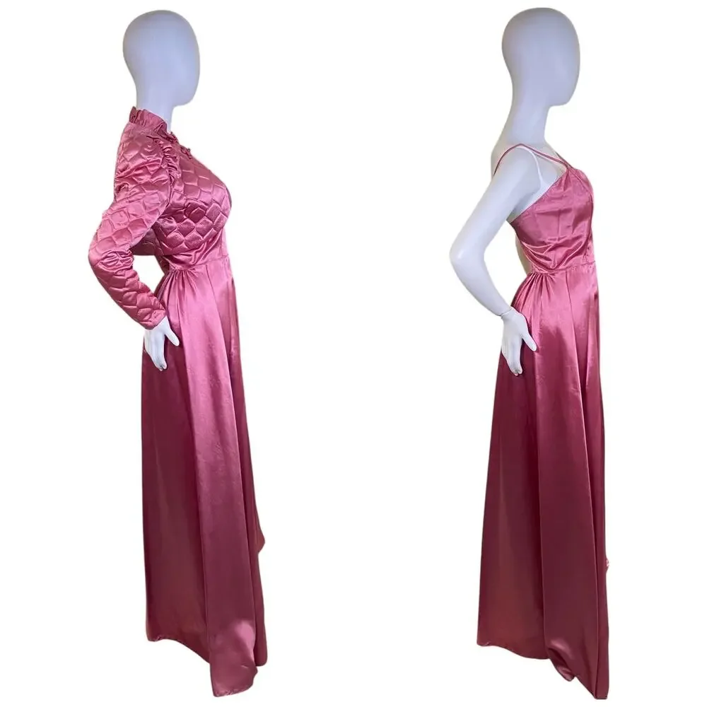 NWT 1970s Vintage Dance Allure Alfred Angelo Pink Satin Gown Bolero Set